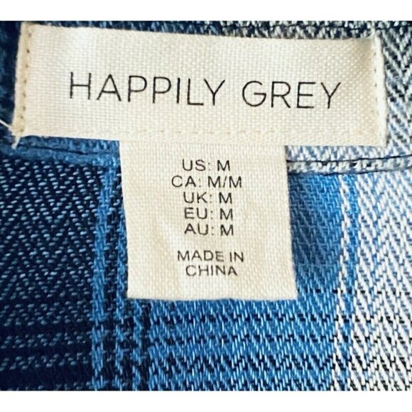 Happily Grey Shirt Dress Womens Medium Blue Plaid Button Up Flannel Boho Grunge - Picture 4 of 5